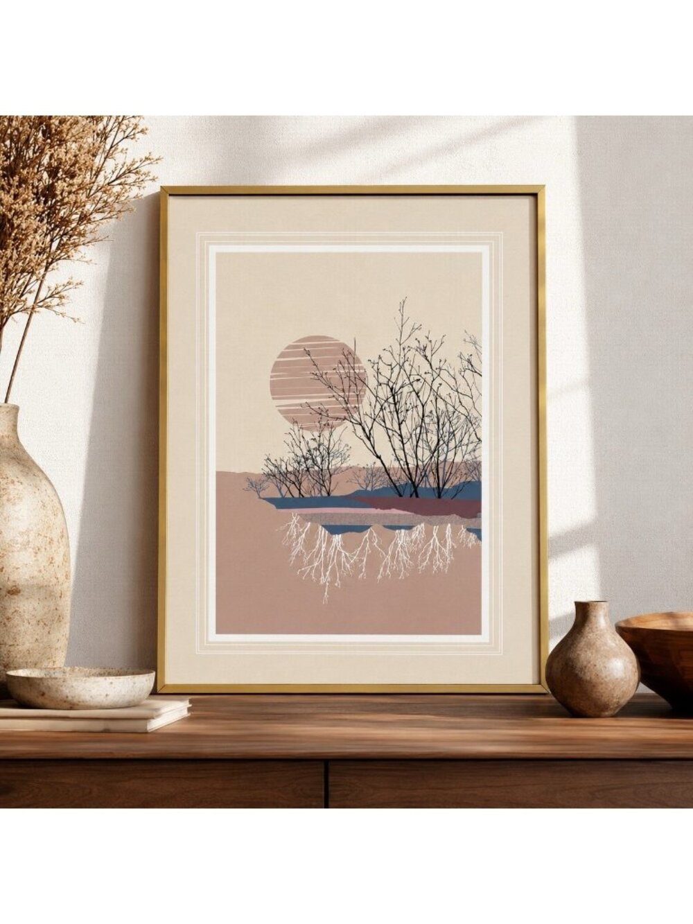 Vintage 1970s Serigraph Landscape Print Limited Edition Signed Moon Trees READ